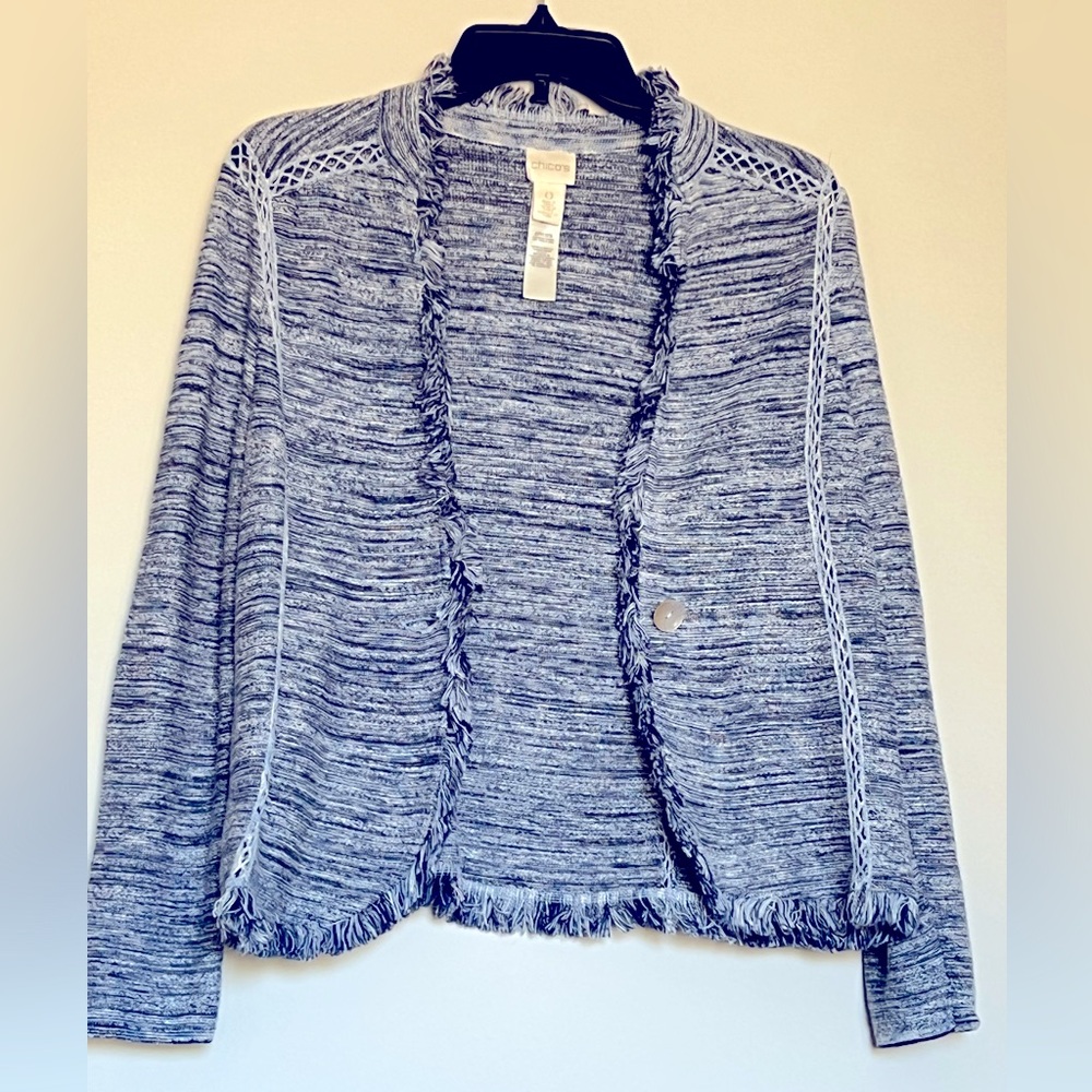 Size 0 Navy and white cotton jacket from Chicos.